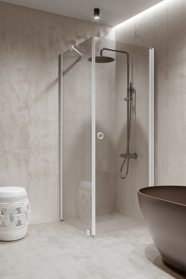Shower enclosure with a fixed wall and hinged door Forma 368