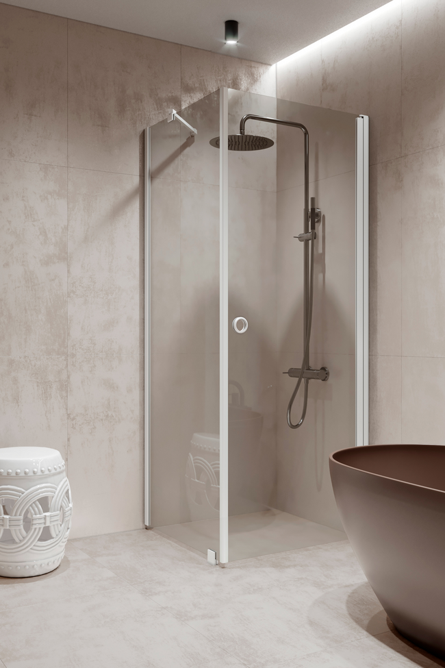 Shower enclosure with a fixed wall and hinged door Forma 368