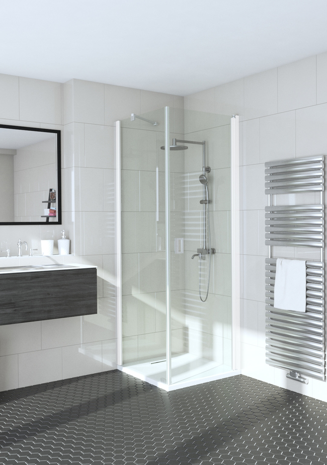 Shower enclosure with a fixed wall and hinged door Fenic 353 (311x312)