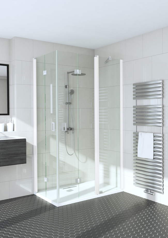 Shower enclosure with folding doors one of which has a fixed part Fenic 363 (313x315)