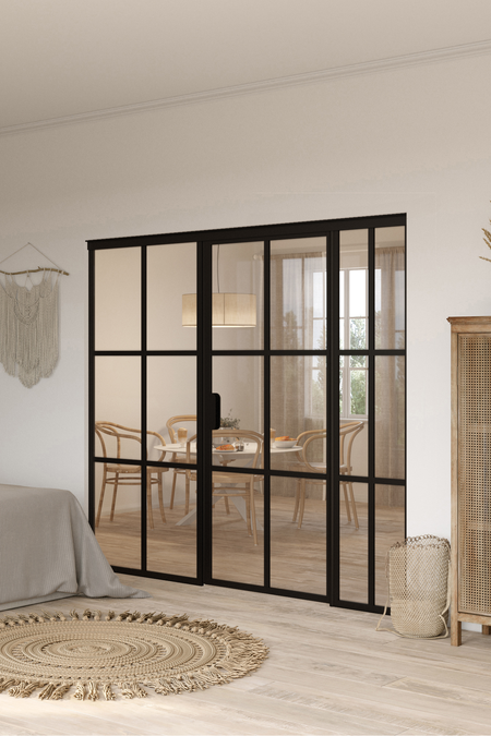 Glass wall with fixed panels on hinge and handle side Bläk 784 Paris