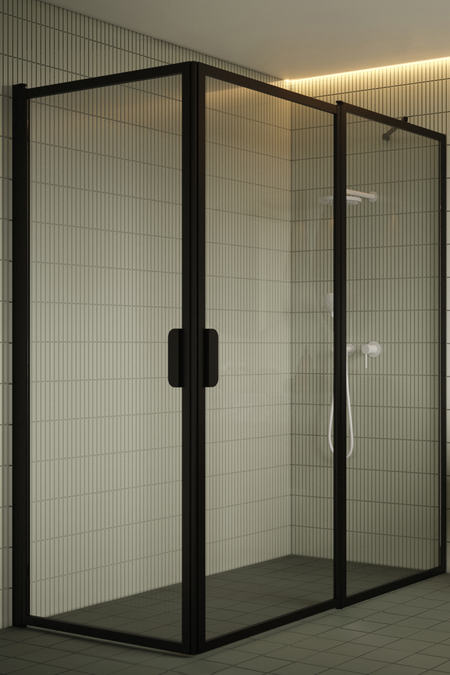 Shower enclosure with hinged doors one of which has a fixed part Bläk 758 New York