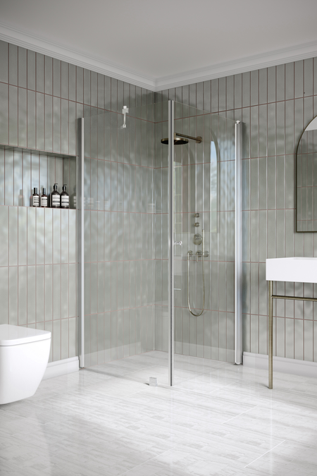 Shower enclosure with a fixed wall and hinged door Classic 146 (101x102)