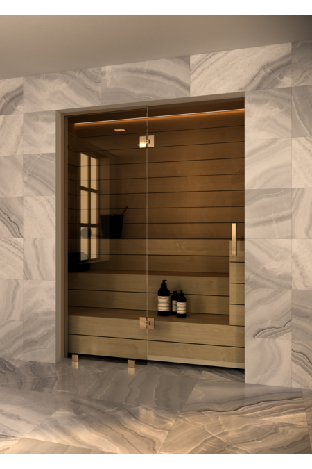 Sauna glass wall with fixed panel on hinge side Vetro S52