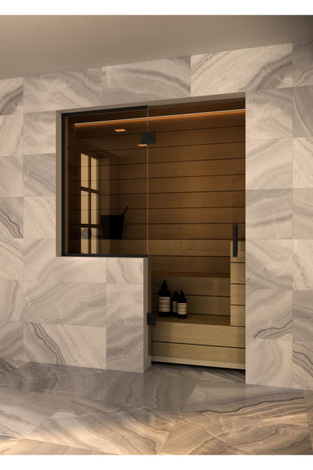 Sauna glass wall with window on hinge side Vetro S54