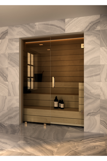 Sauna glass wall with fixed panel on handle side Vetro S57