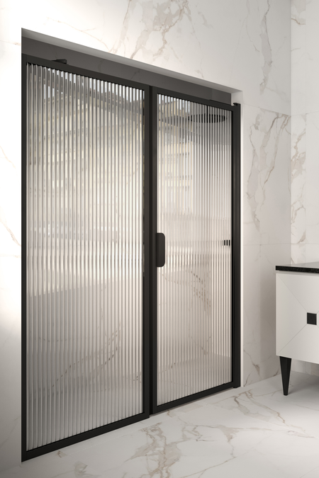 Alcove fitting with a fixed wall and hinged door Bläk 740 New York