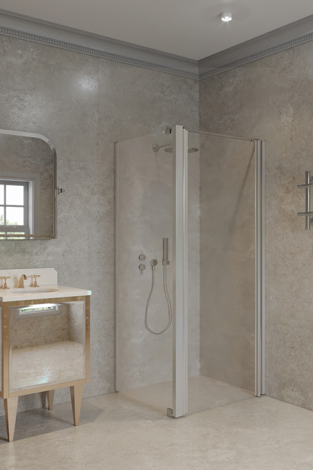 Shower enclosure with a fixed wall and hinged door Infinia 12i (211x212)