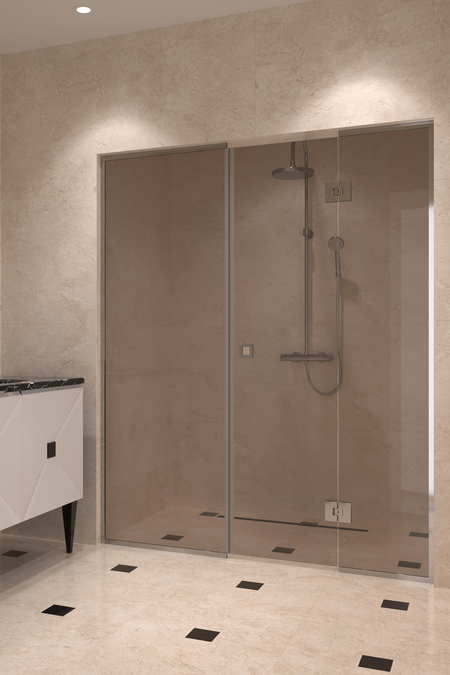 Alcove fitting with a framed fixed wall and hinged door which has a fixed part Vetro 551
