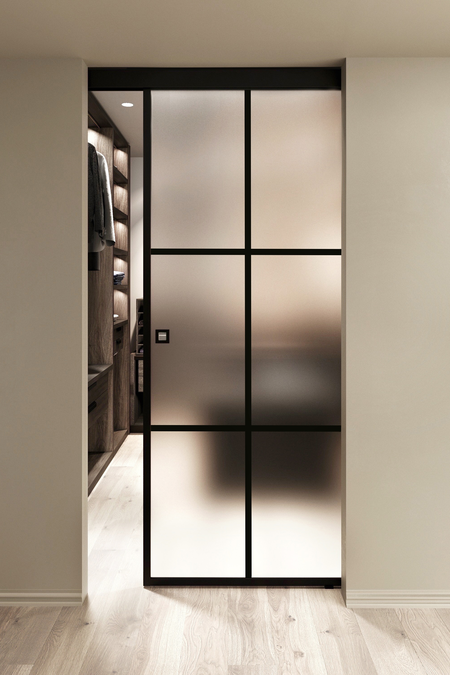 Ceiling mounted sliding door with soft closing mechanism Inne C1P Paris