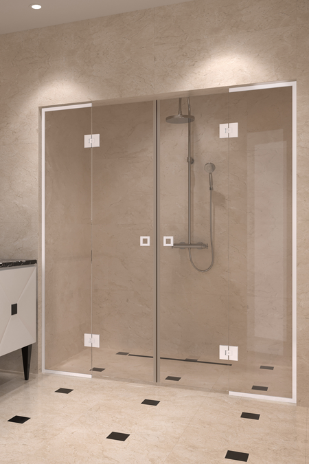 Alcove fitting with a hinged double door with framed fixed parts Vetro 554