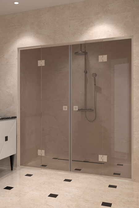 Alcove fitting with a hinged double door with framed fixed parts Vetro 554