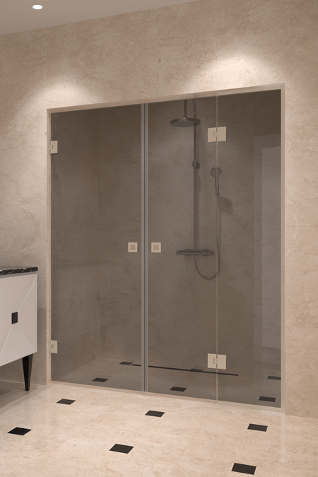 Alcove fitting with a hinged double door, one of which has a fixed part Vetro 555