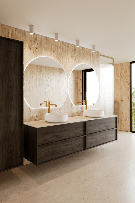 Double cabinet with two round countertop basins Casa H11