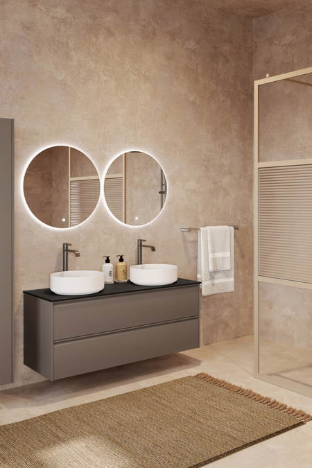 Cabinet with two round countertop basins Luna L10