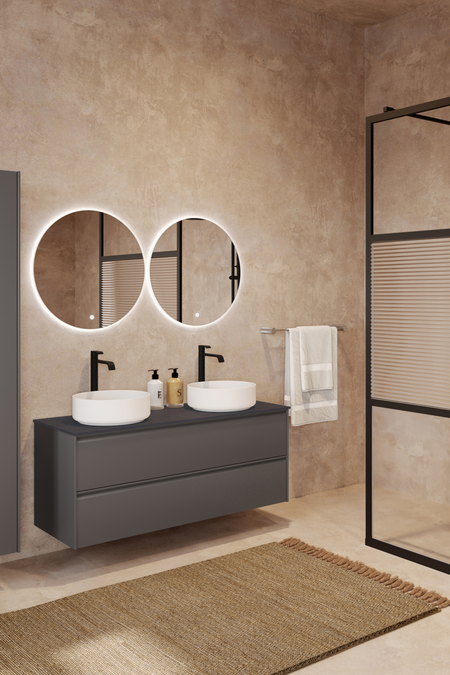 Cabinet with two round countertop basins Luna L10