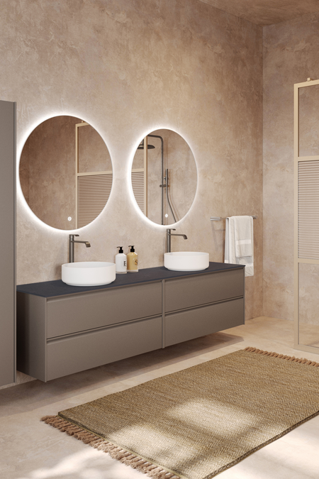 Double cabinet with two round countertop basins Luna L11