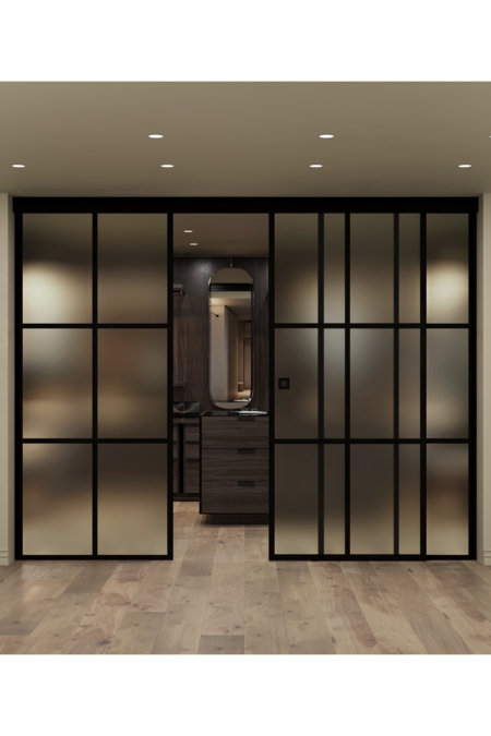 Sliding door with soft closing mechanism and 2 fixed walls Inne C3P Paris