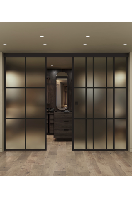 Sliding door with soft closing mechanism and 2 fixed walls Inne C3P Paris