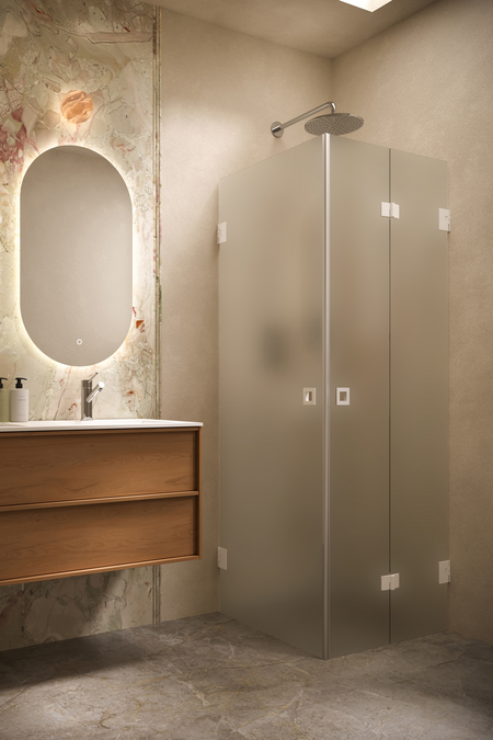 Shower enclosure with a hinged door and a folding door Vetro 544 (512x513)