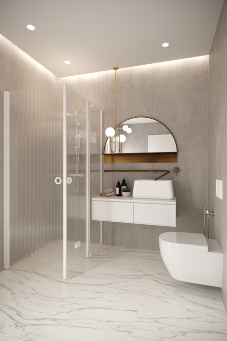 Shower enclosure with a hinged door and a folding door with a fixed part Forma 375