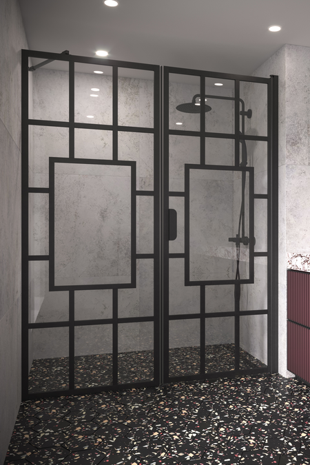 Alcove fitting with a fixed wall and hinged door Bläk 805 Shanghai