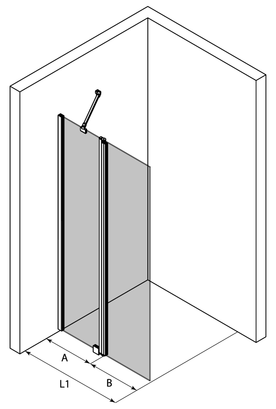 3d Hinged shower screen with a fixed part Infinia 214