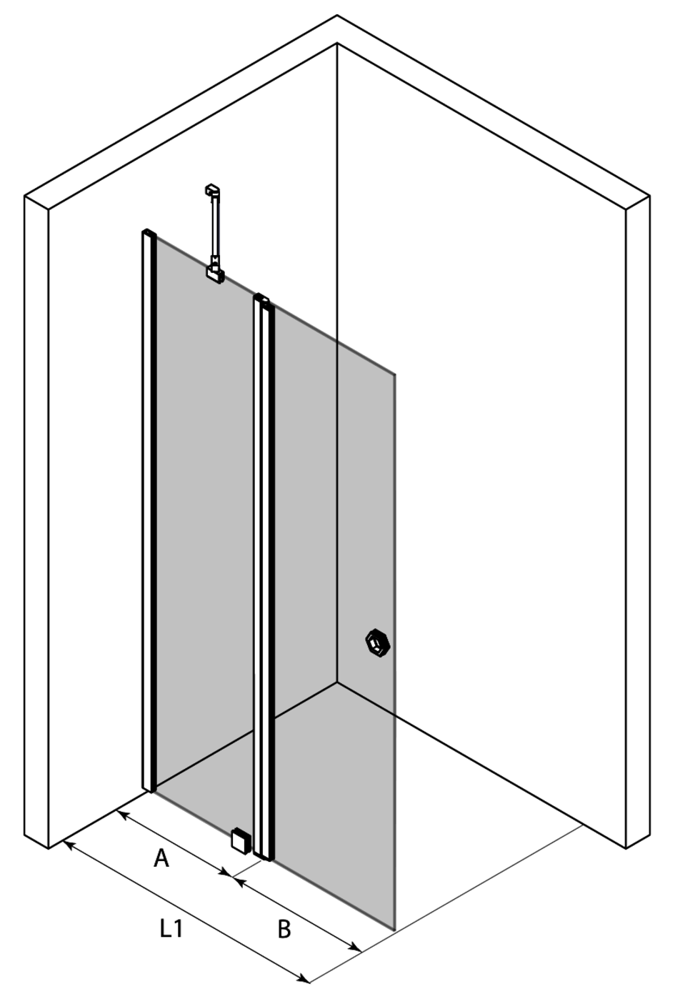 3d Hinged shower screen with a fixed part Forma 304