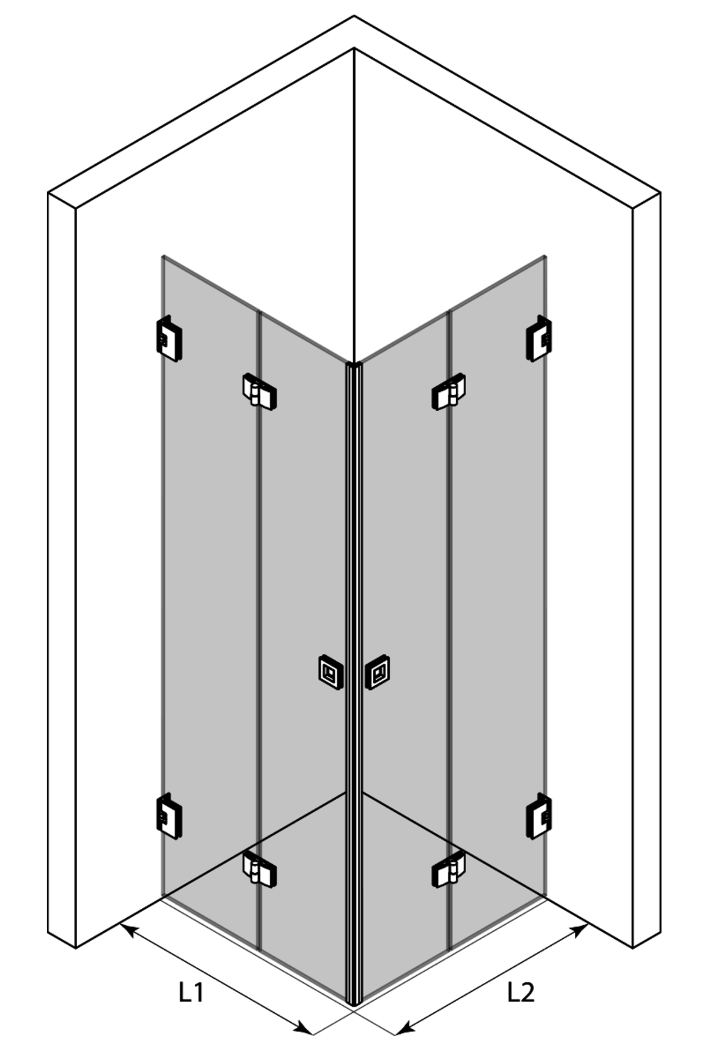 3d Shower enclosure with folding doors Vetro 546 (513x513)