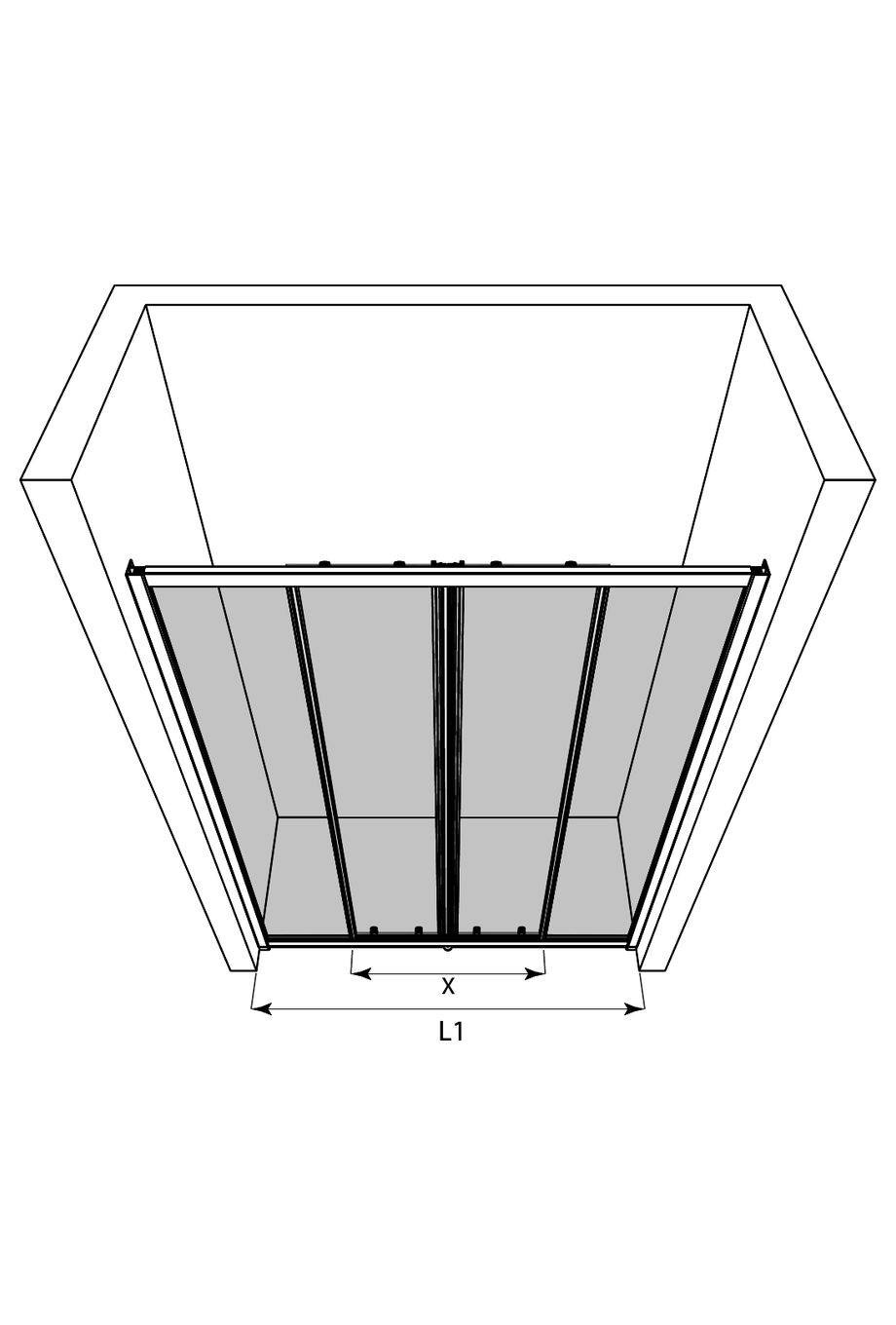 3d Alcove fixture with fixed walls and sliding double doors Classic 454