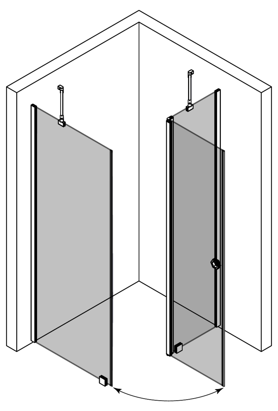 3d Shower enclosure with a fixed wall and a hinged door with a fixed part Forma 370