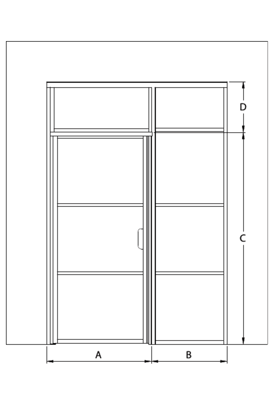 2d Glass wall with fixed panel on handle side and upper window Bläk 708 Tokyo
