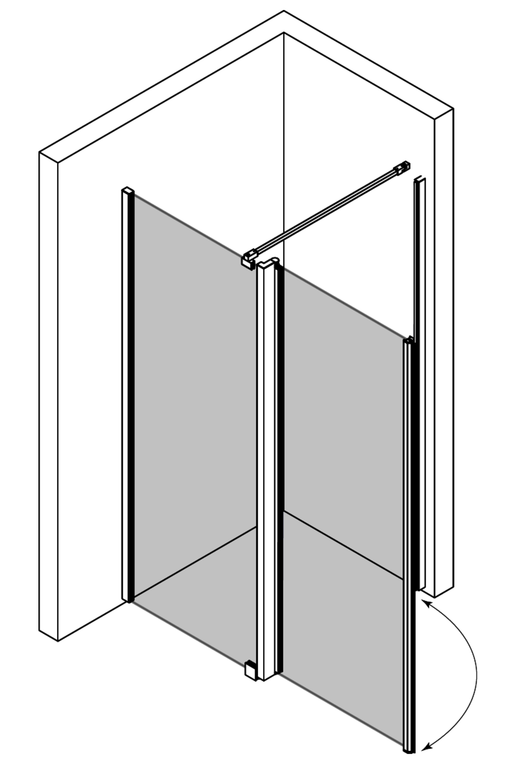 3d Shower enclosure with a fixed wall and hinged door Infinia 12i (211x212)